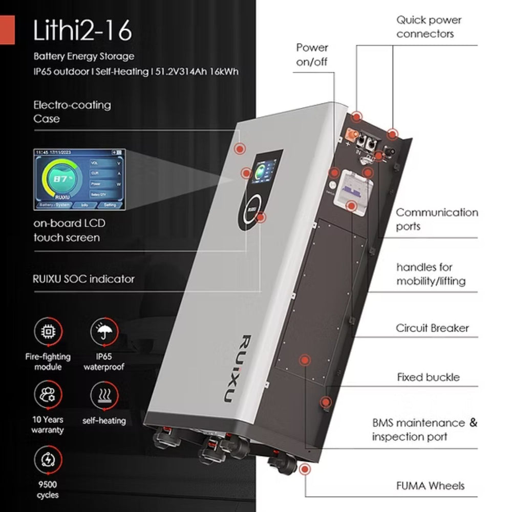 RUiXU Lithi2-16 16kWh Battery System with specifications