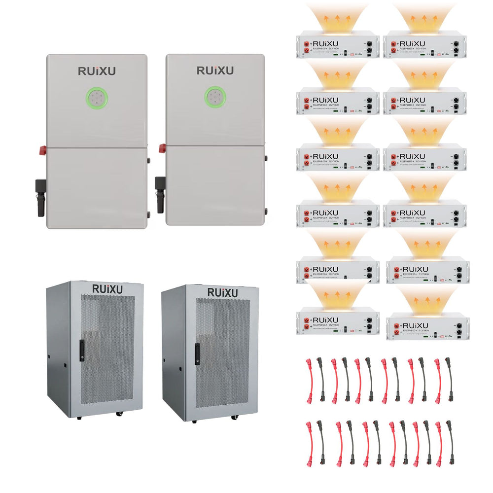 RUiXU RX-LFP48100 51.2V Server Rack Batteries - 61.44 kWh Commercial Dual-Cabinet Battery System - with Twelve set of batteries and cables 