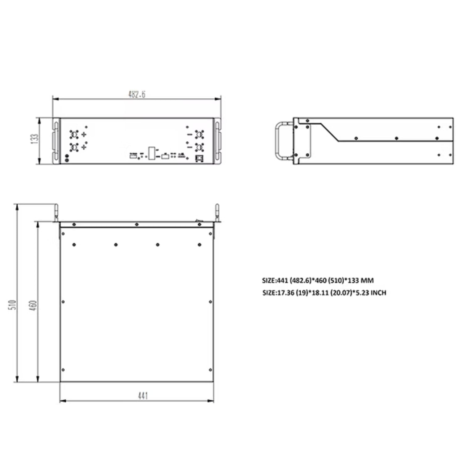 RUiXU RX-LFP48100 51.2V Server Rack Batteries dimensions