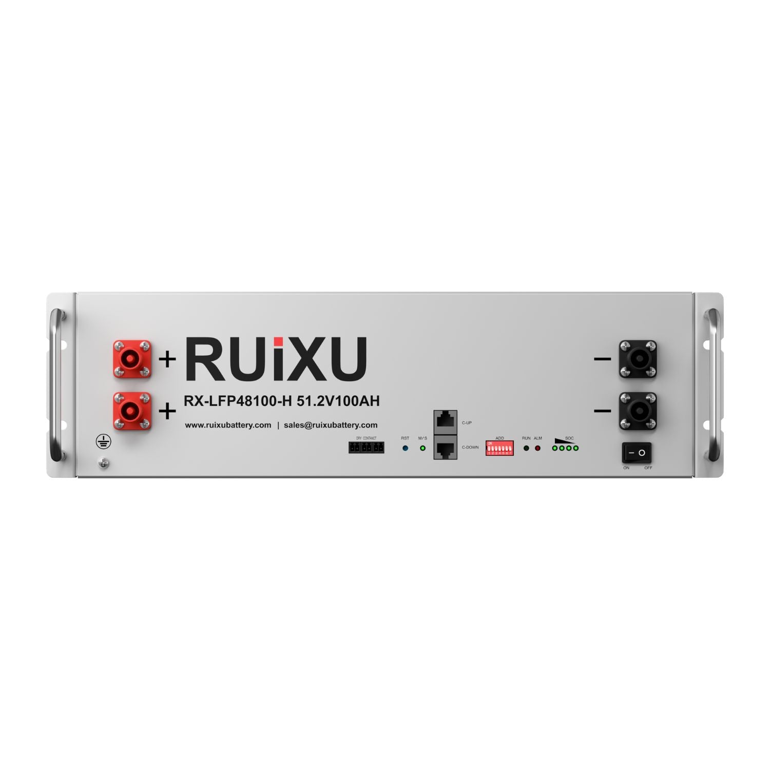 RUiXU RX-LFP48100 51.2V Server Rack Batteries facing front view