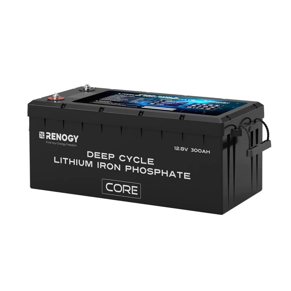 Renogy 300Ah Core deep cycle lithium iron phosphate battery on a white background