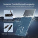 Renogy Bifacial 590W N-Type Monocrystalline Solar Panel with IP68 junction box and solar connectors, showing durability against water and dust.