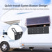 Renogy E.FLEX-SE 30W PRO Portable Solar Panel on a vehicle with quick-install eyelet button design feature.