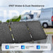 Renogy E.FLEX-SE 30W PRO Portable Solar Panel with water and dust resistance features displayed, including IP67 rating.