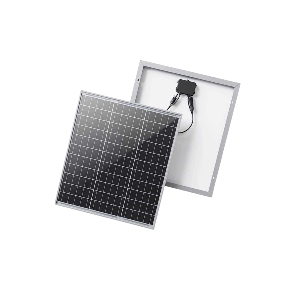 Renogy Monocrystalline 50W 12V Solar Panel with a black grid pattern on a white background