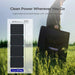 Renogy Solar Suitcase 400W Lightweight Portable Solar Panel with carrying case in a grassy field, featuring text about clean power and design.