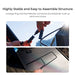 Renogy Solar Suitcase Kit 400W Lightweight Portable RV Kit setup process with text highlighting stability and ease of assembly.