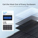 Renogy Solar Suitcase N-Type 300W Lightweight Portable Solar Panel with text about cell efficiency and design on a light blue background