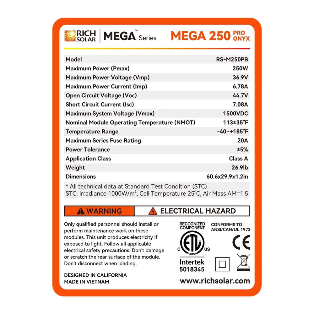 Rich Solar MEGA 250 PRO Black Specifications