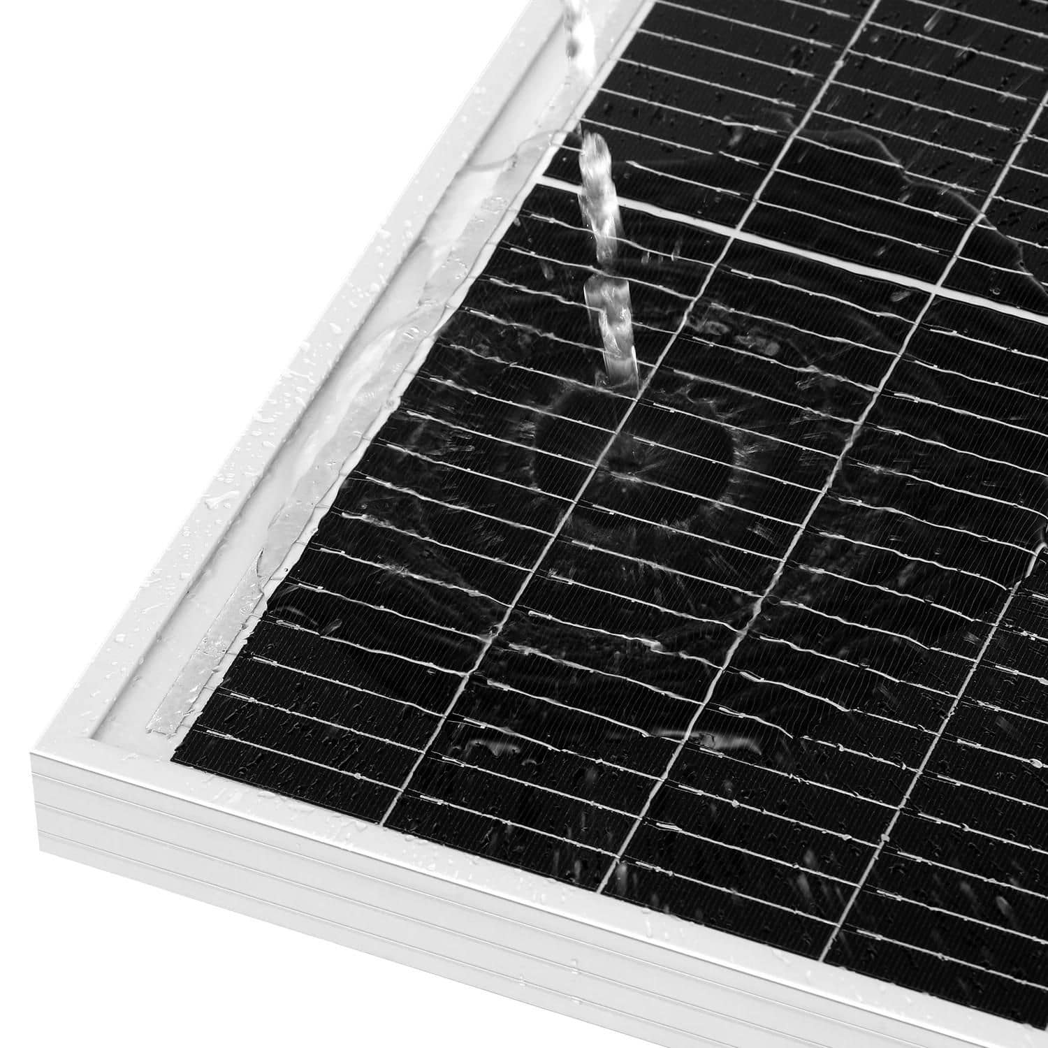 Rich Solar MEGA 250 PRO Silver Close Up With Rain Falling On It