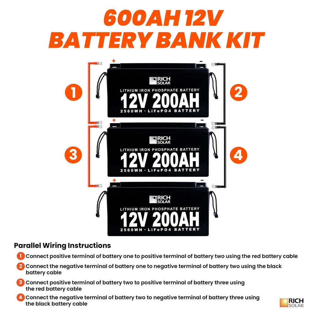 Rich Solar 12V 600AH 7.6kWh Lithium Battery Bank Wiring Instructions