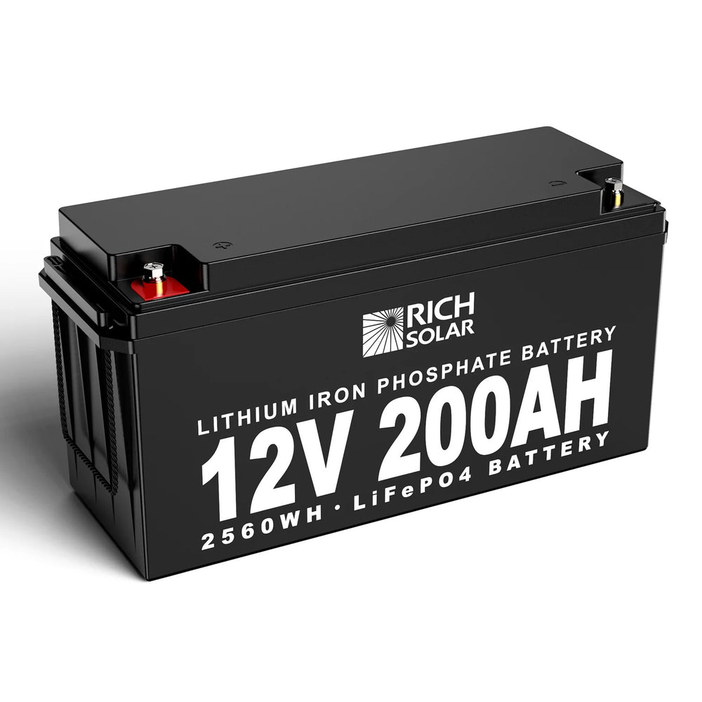 Rich Solar 12V 200Ah LiFePO4 Lithium Iron Phosphate Battery Left Positive Terminal View