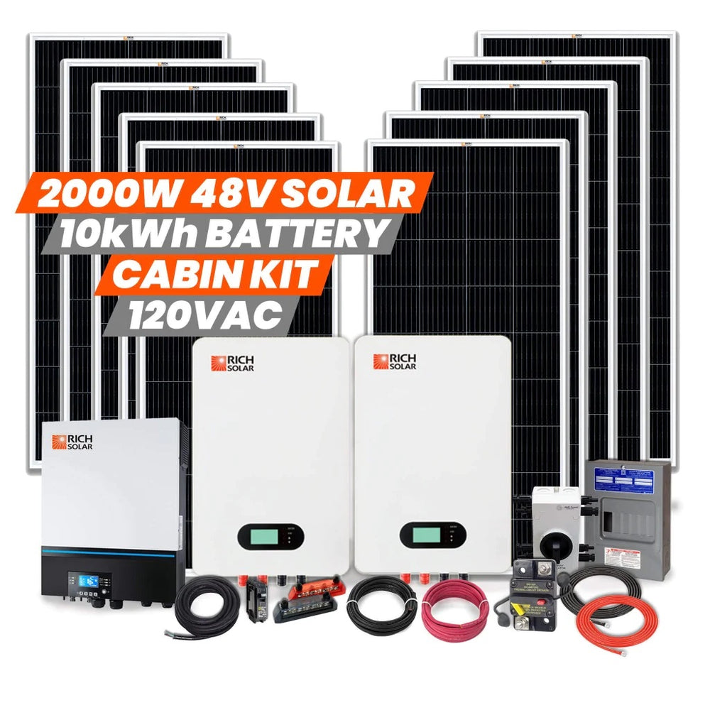 Rich Solar 2000W 48V 120VAC Cabin Kit With 10kWh Battery