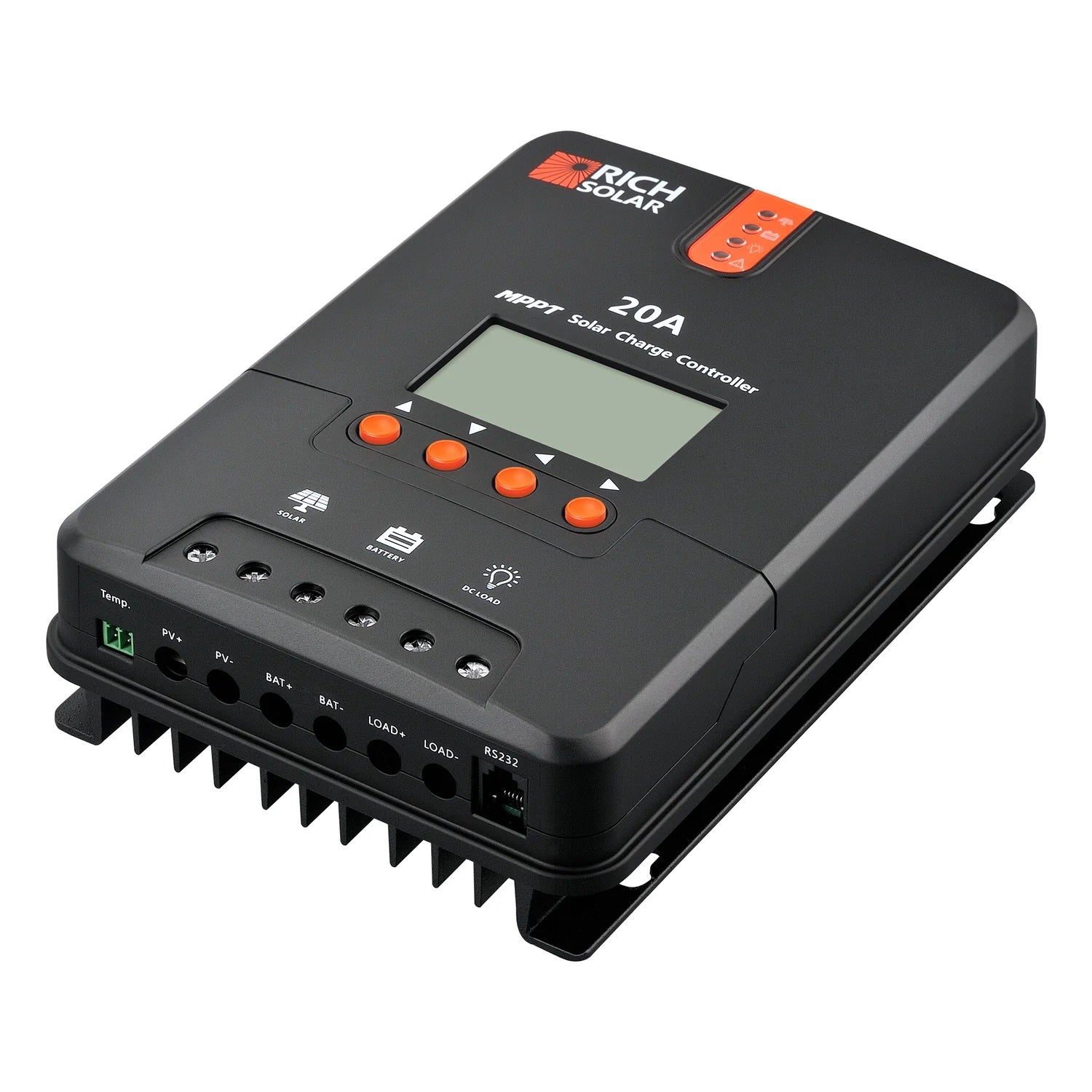 Rich Solar 20 Amp MPPT Solar Charge Controller Right Side View