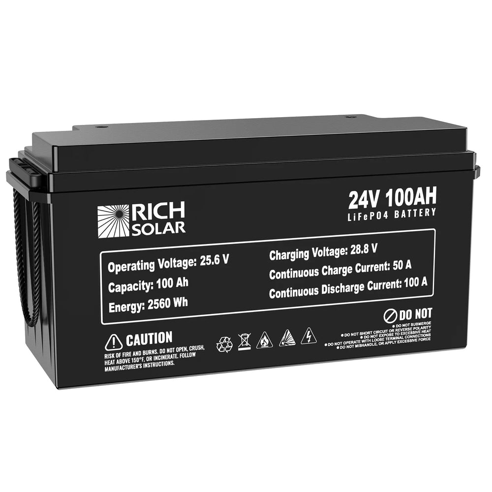 Rich Solar 24V 100Ah LiFePO4 Lithium Iron Phosphate Battery Left Back Side View