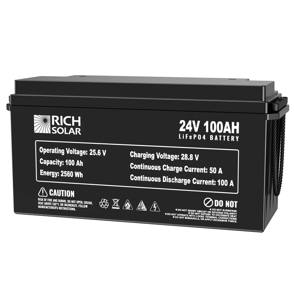 Rich Solar 24V 100Ah LiFePO4 Lithium Iron Phosphate Battery Right Back Side View