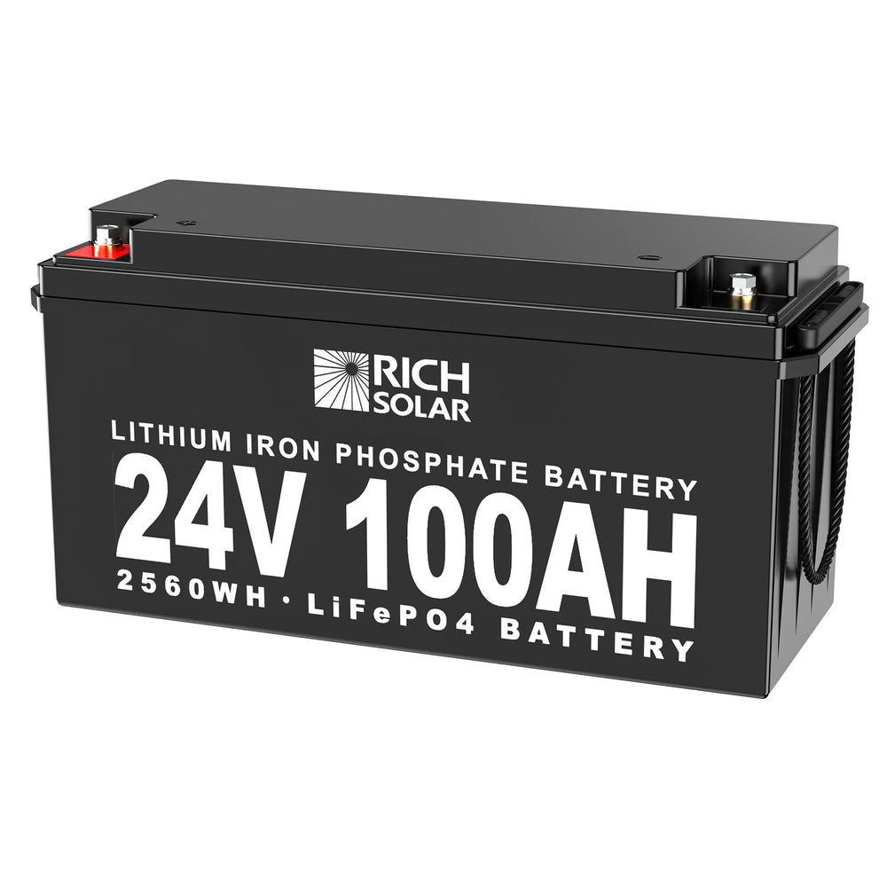Rich Solar 24V 100Ah LiFePO4 Lithium Iron Phosphate Battery Right Negative Terminal View