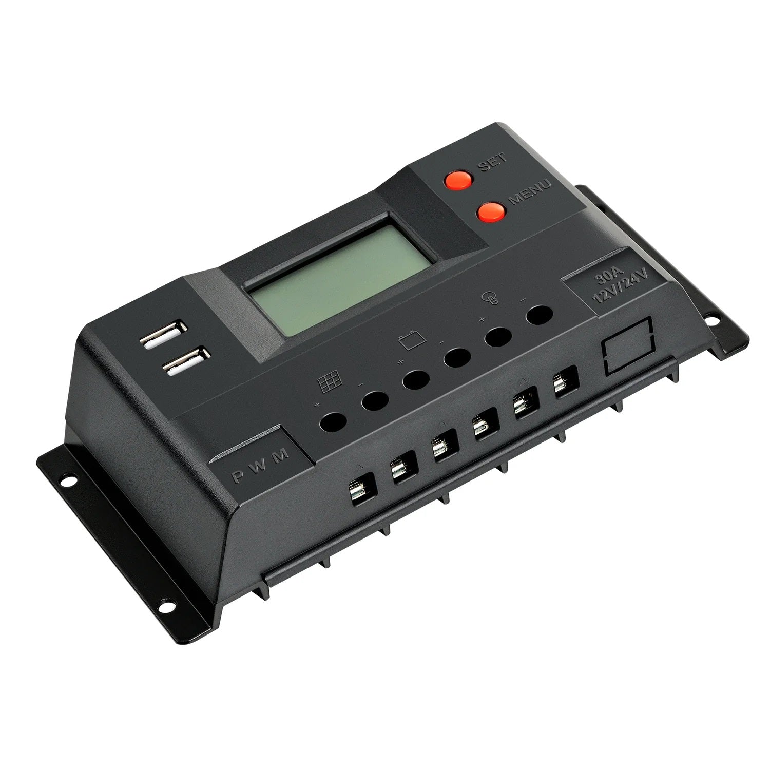 Rich Solar 30 Amp PWM Solar Charge Controller Slant View