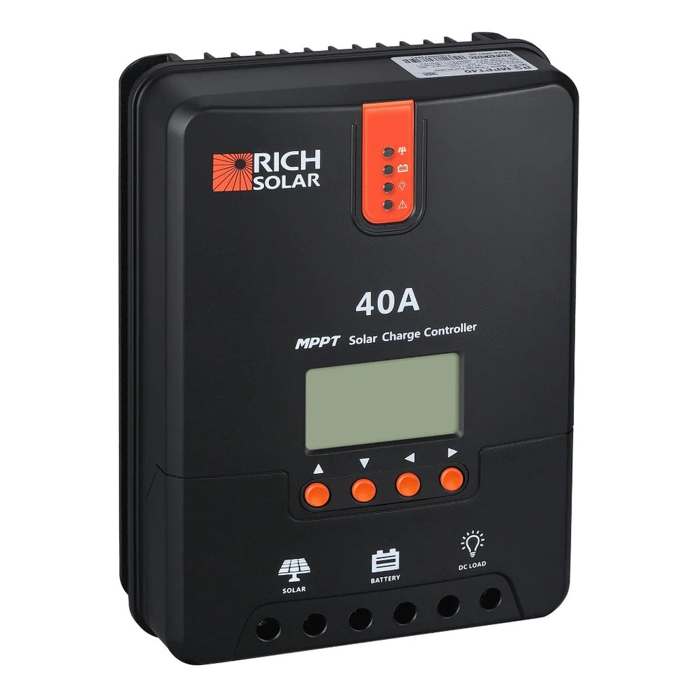 Rich Solar 40 Amp MPPT Solar Charge Controller Front With Head View