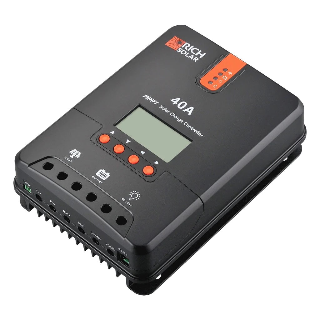 Rich Solar 40 Amp MPPT Solar Charge Controller Front With Right View