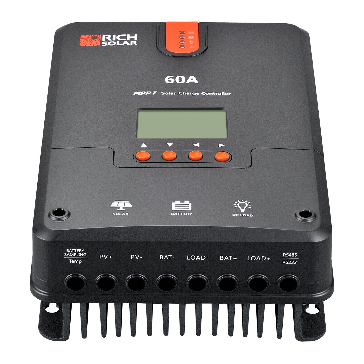 Rich Solar 60 Amp MPPT Solar Charge Controller Front With Input View