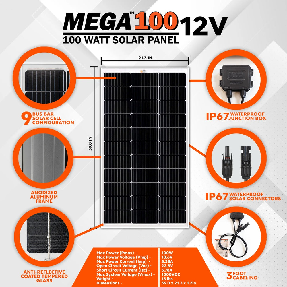 Rich Solar MEGA 100 Watt Monocrystalline Solar Panel Specification