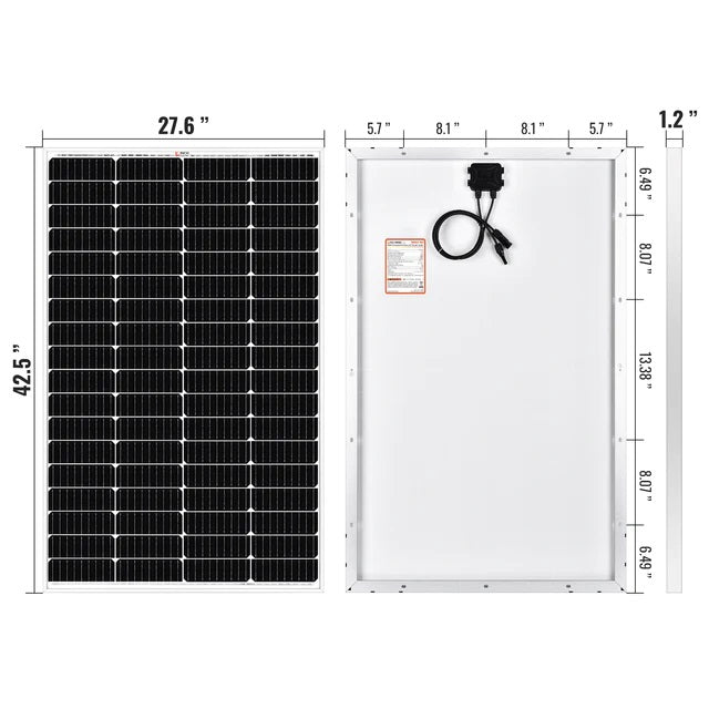 Rich Solar MEGA 150 Watt BACKORDER Monocrystalline Solar Panel Front And Back Size Chart