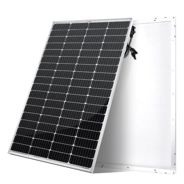 Rich Solar MEGA 150 Watt BACKORDER Monocrystalline Solar Panel Front And Back Slant view