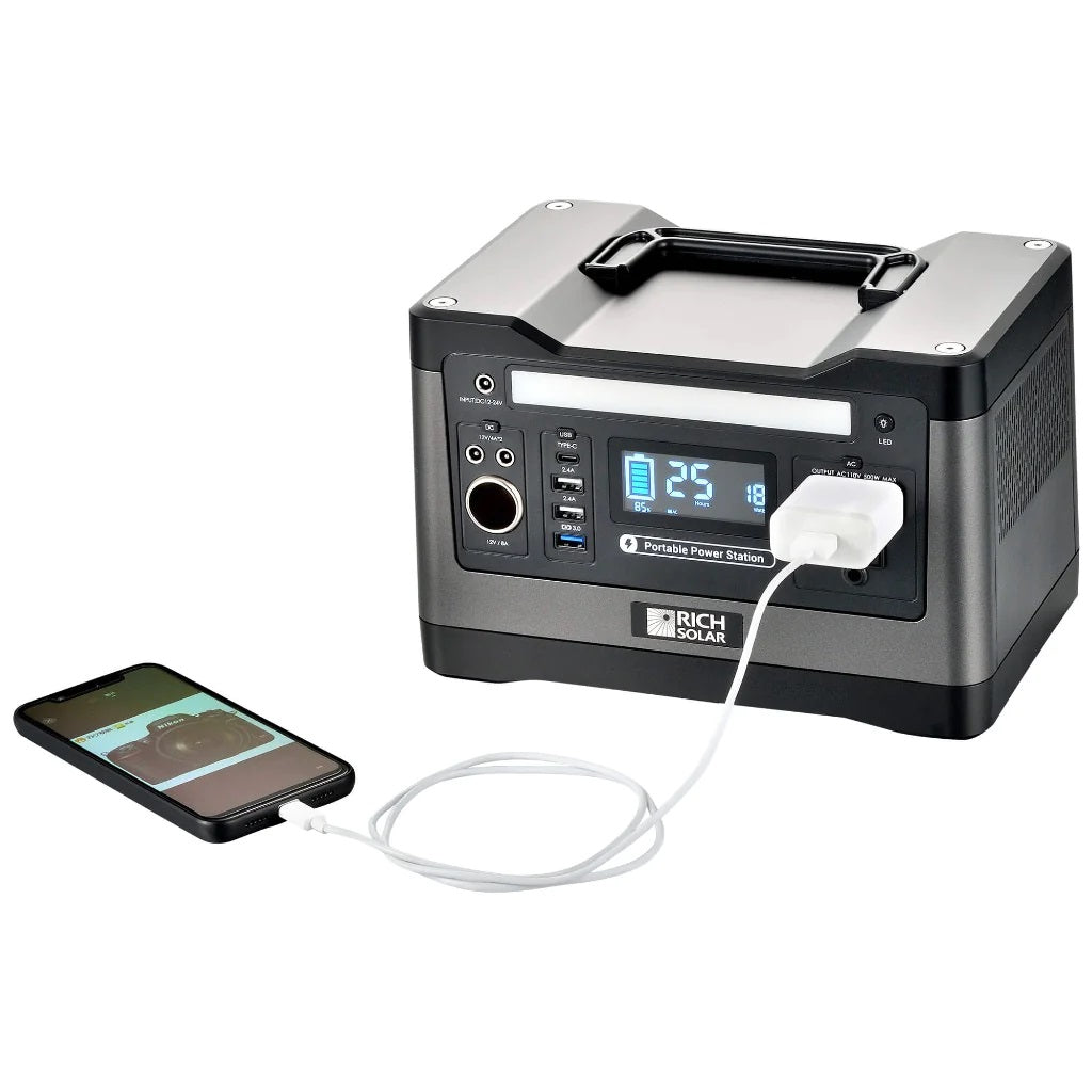 Rich Solar X500 Lithium Portable Power Station Connected With Phone