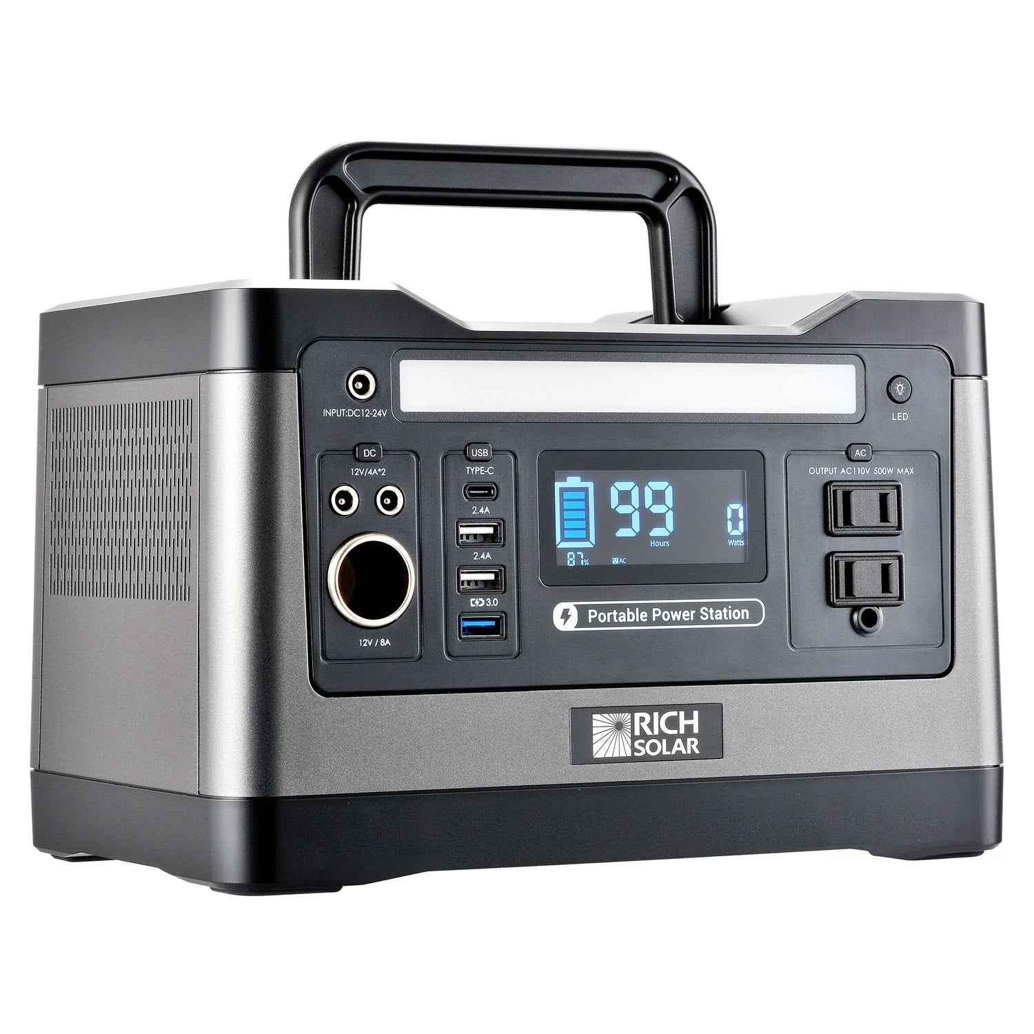 Rich Solar X500 Solar Generator Kit 540Wh Generator and 100 Watt Portable Solar Panel Black Left View