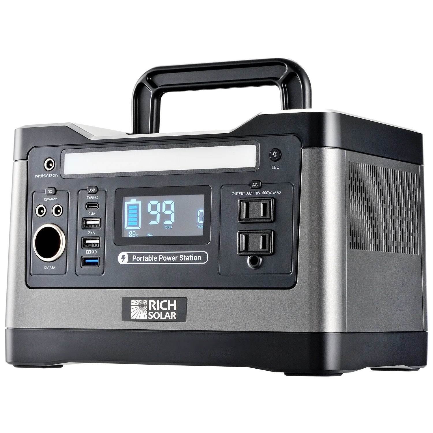 Rich Solar X500 Solar Generator Kit 540Wh Generator and 100 Watt Portable Solar Panel Black Right View