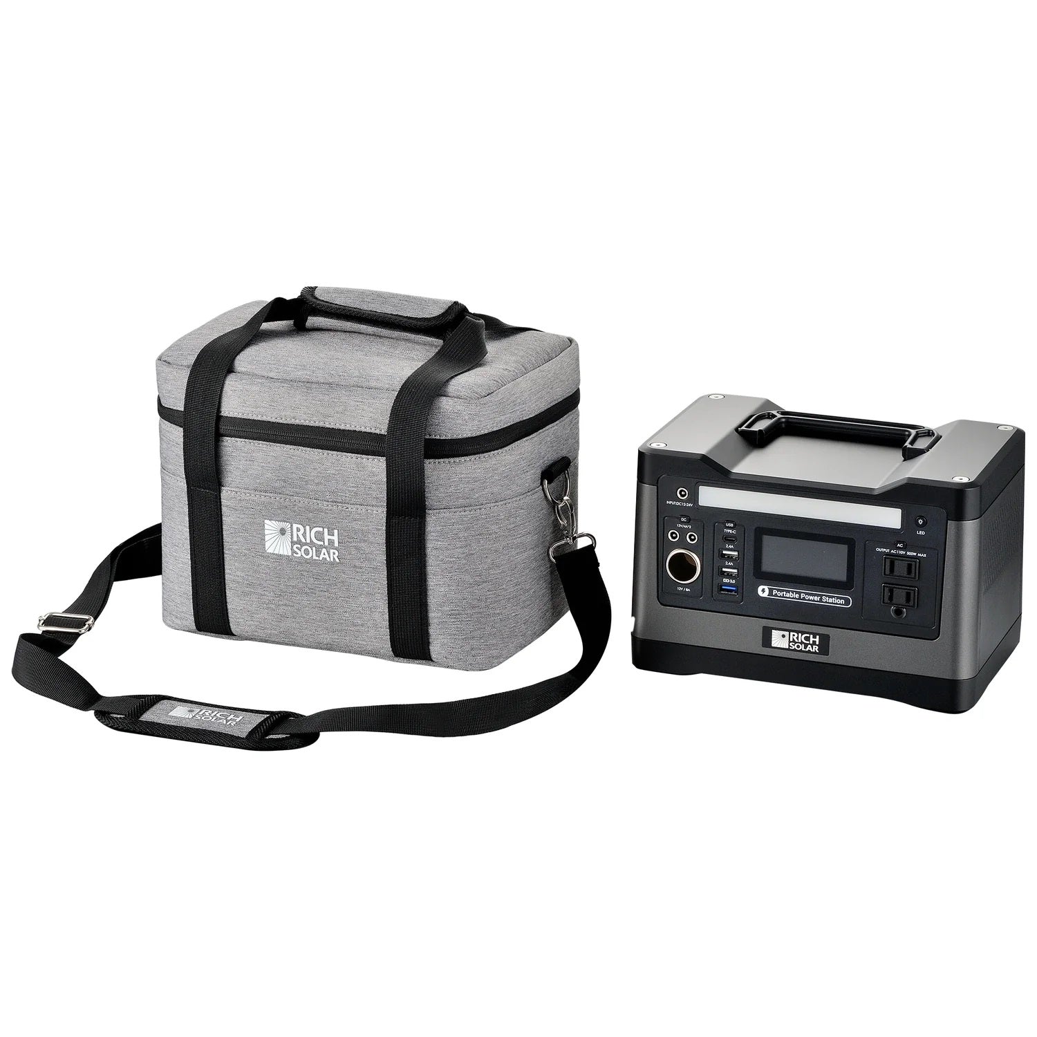 Rich Solar X500 Solar Generator Kit 540Wh Generator and 100Watt Portable Solar Panel Black With Bag