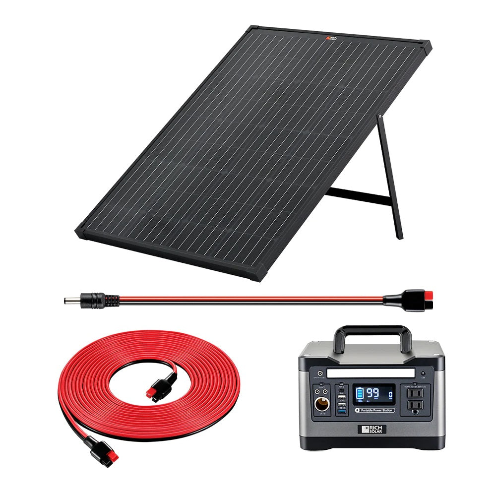 Rich Solar X500 Solar Generator Kit 540Wh Generator and 100 Watt Portable Solar Panel Black With Other Compartment