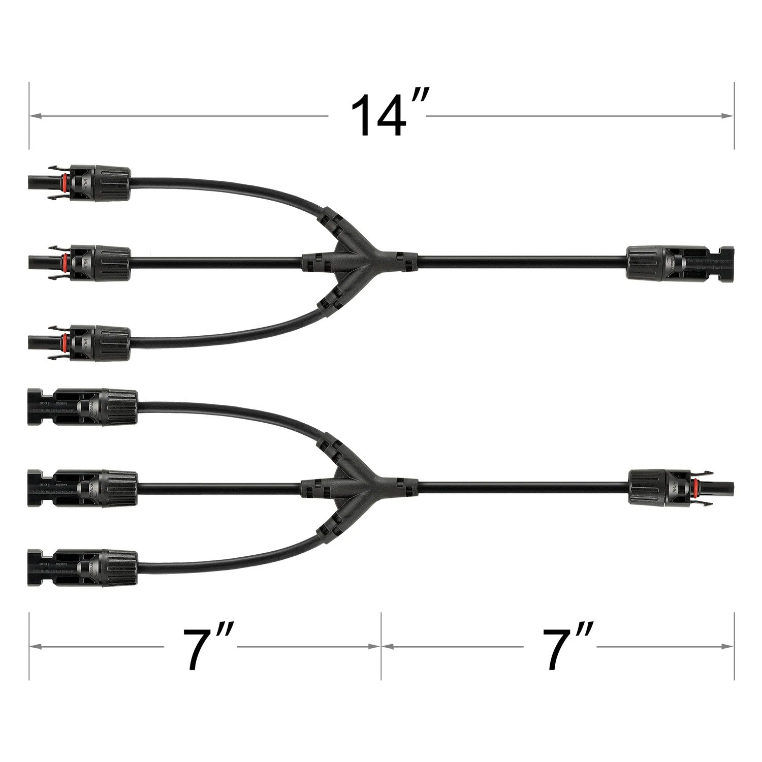 Rich Solar Y Branch Panel Parallel Connector 3 to 1 Horizontal View With Length