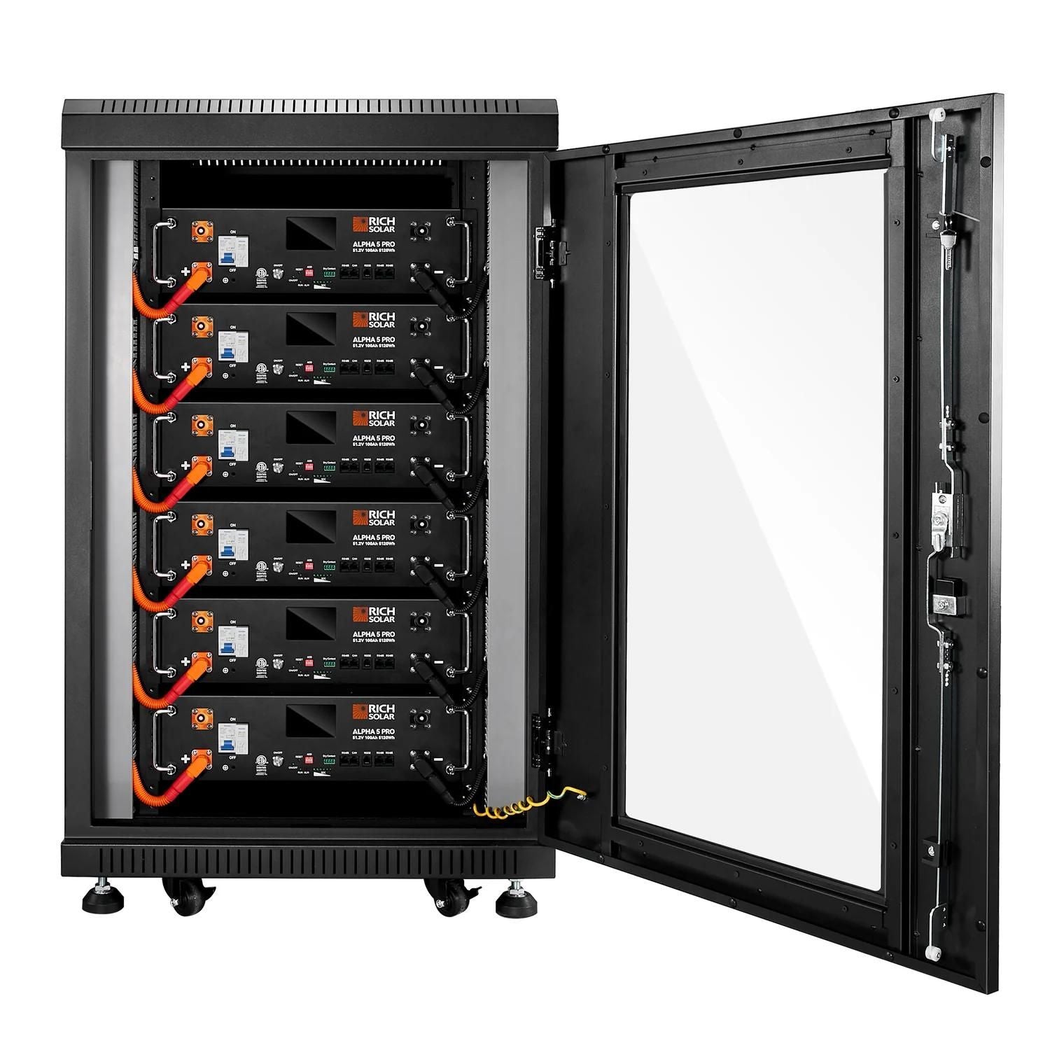 Rich Solar ALPHA 5 PRO 51.2V server rack open door