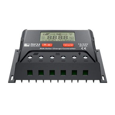Rich Solar BRAVO LEGEND 30 Amp PWM Solar Charge Controller Front And Bottom View