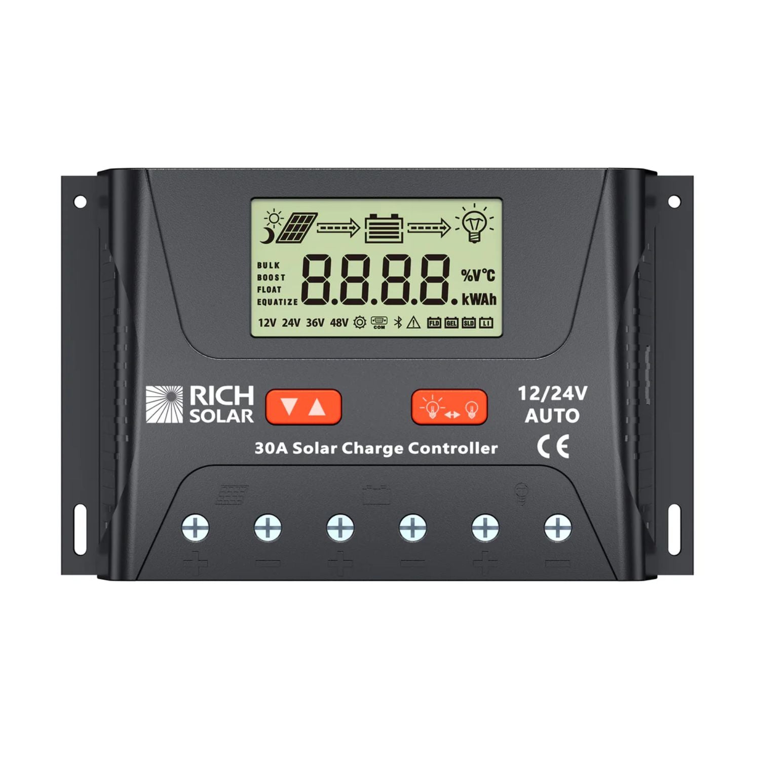 Rich Solar BRAVO LEGEND 30 Amp PWM Solar Charge Controller Front View