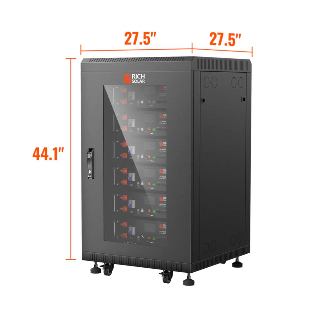 Rich Solar Battery Server Rack for ALPHA 5 PRO with dimensions labeled on a white background