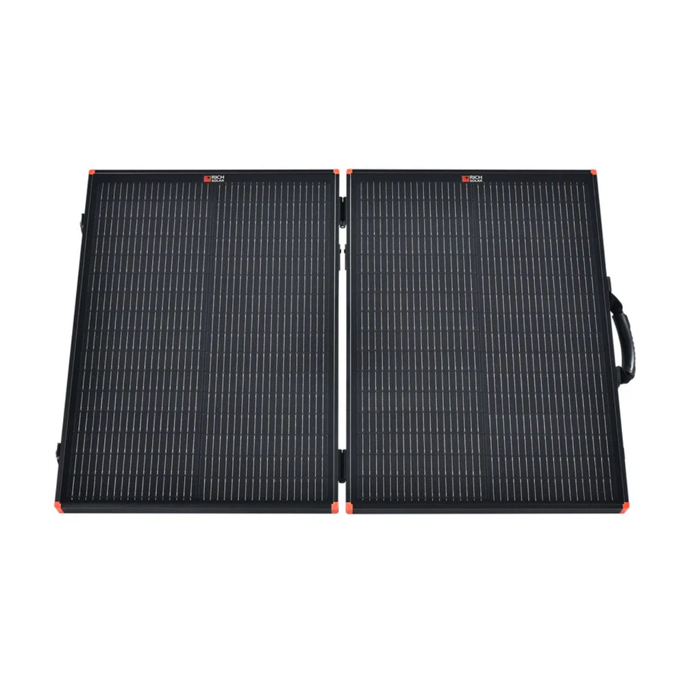 Rich Solar MEGA 100W Portable Solar Panel Briefcase open front view