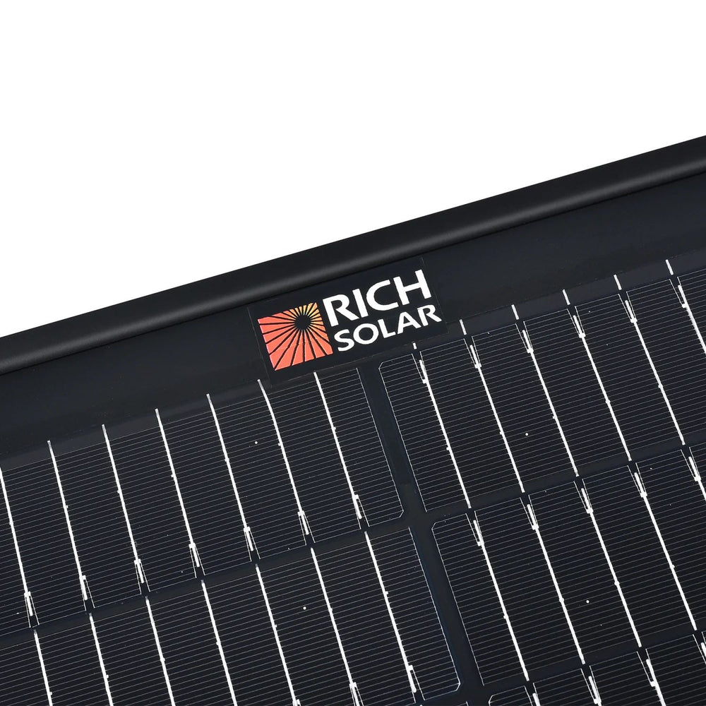 Rich Solar MEGA 100 Watt Briefcase Portable Solar Charging Kit - Rich Solar Brand Name close up