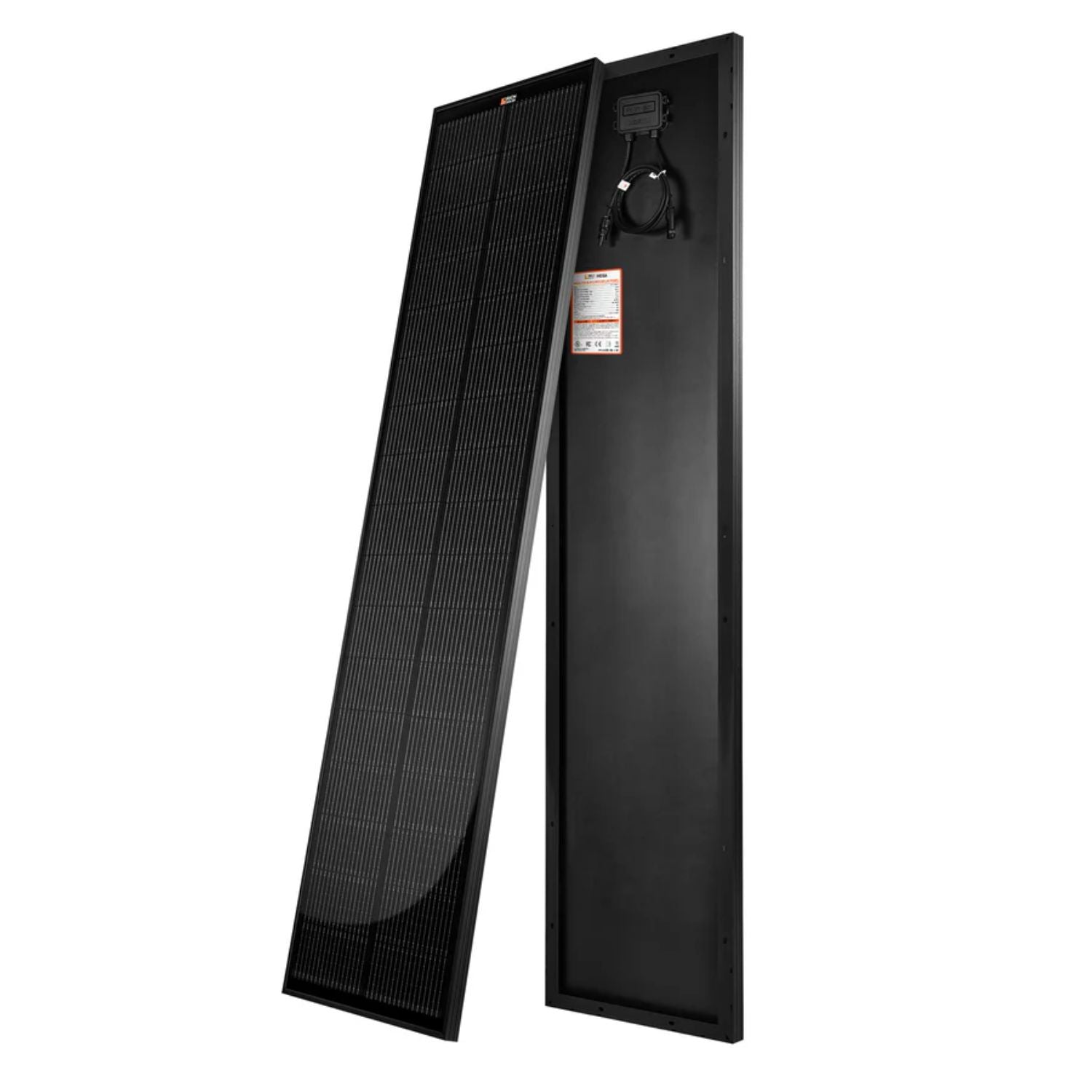 Rich Solar MEGA 130 Watt Slim Solar Panel black front and back view