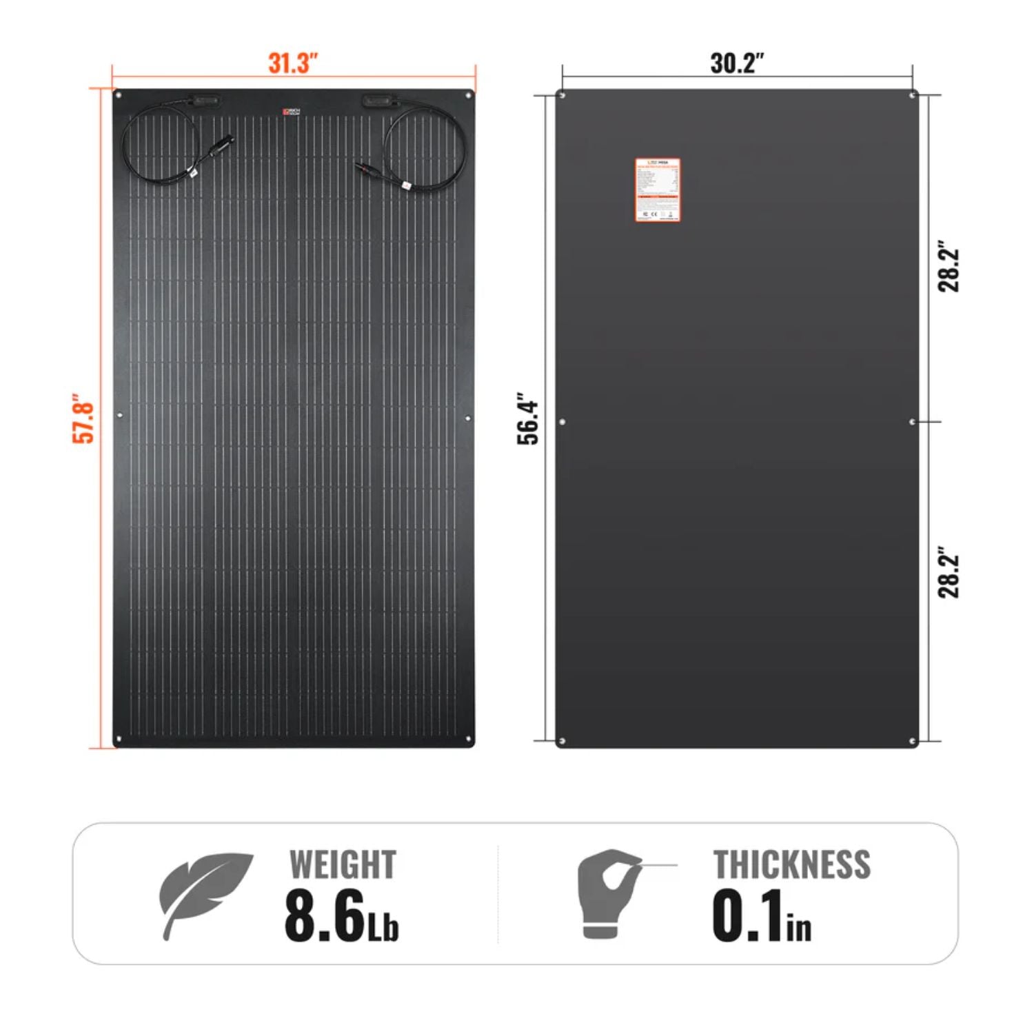 Rich Solar MEGA 200W PRO FLEX24V Flexible Solar Panel dimension