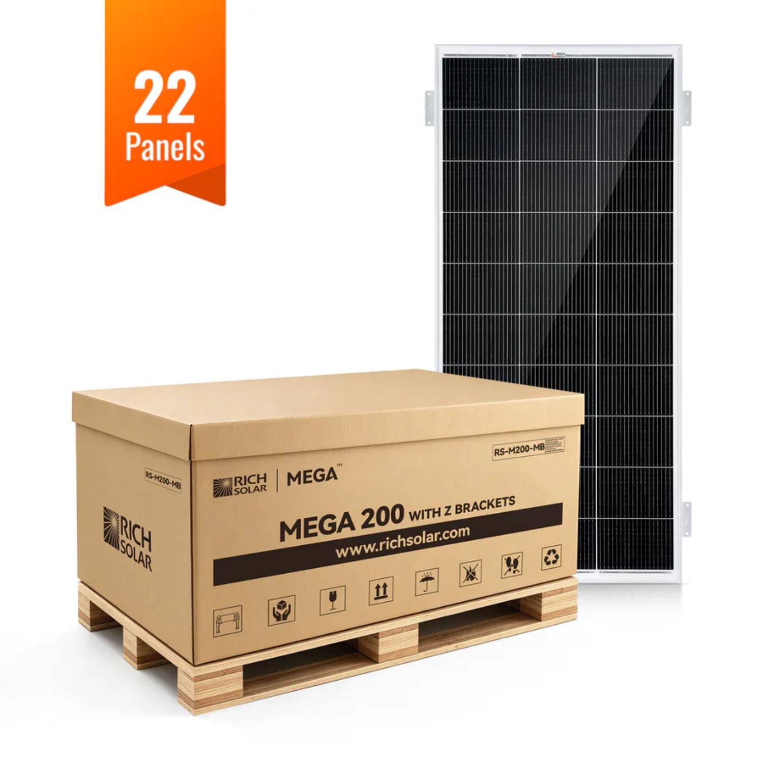 Rich Solar MEGA 200 WITH 3/4" Z BRACKETS Solar Panel - 22 Panels