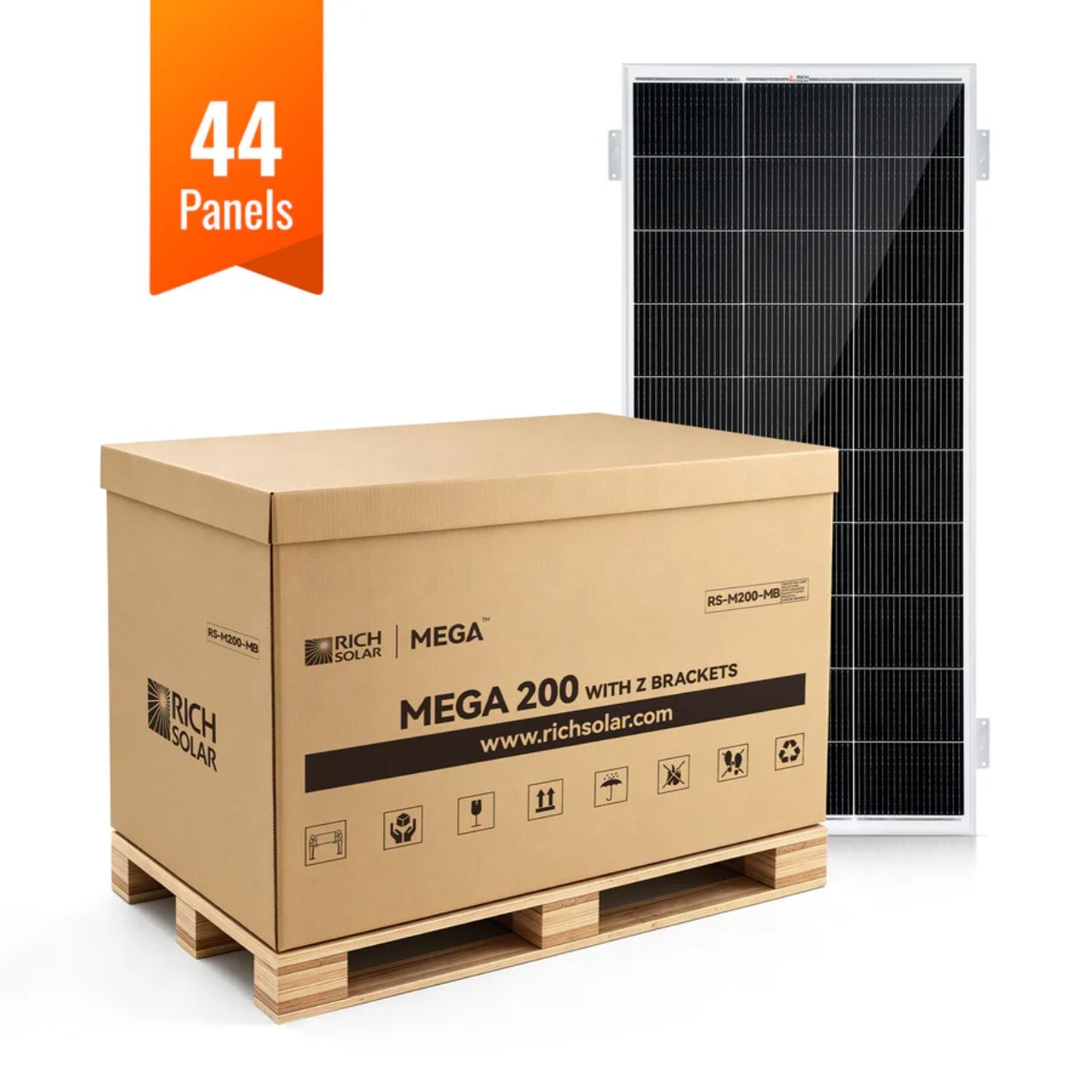 Rich Solar MEGA 200 WITH 3/4" Z BRACKETS Solar Panel - 44 Panels