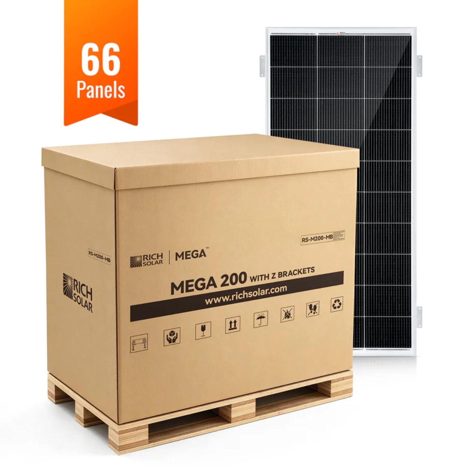 Rich Solar MEGA 200 WITH 3/4" Z BRACKETS Solar Panel - 66 Panels
