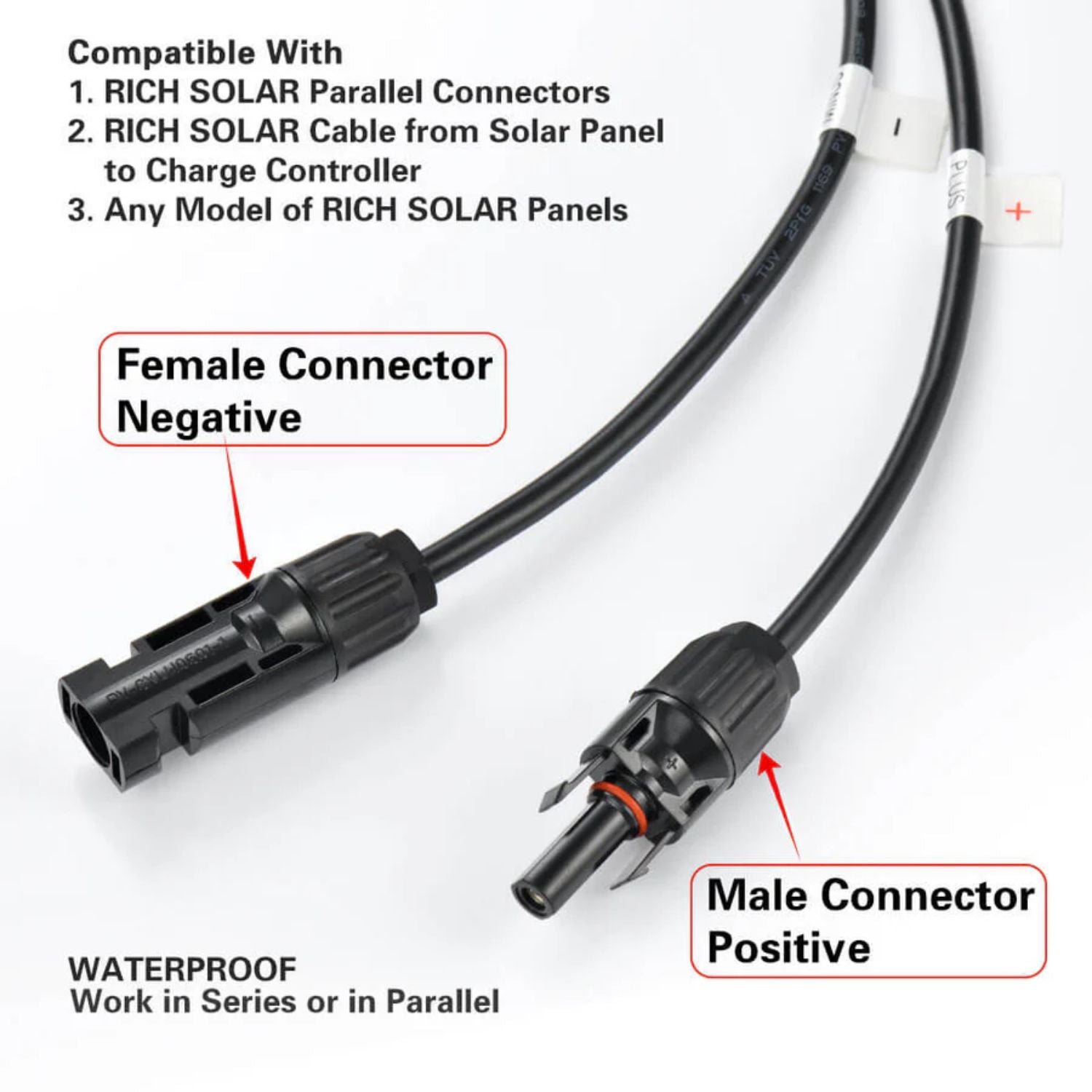 Rich Solar MEGA 200 Watt 12 Volt Monocrystalline Solar Panel Black - connector