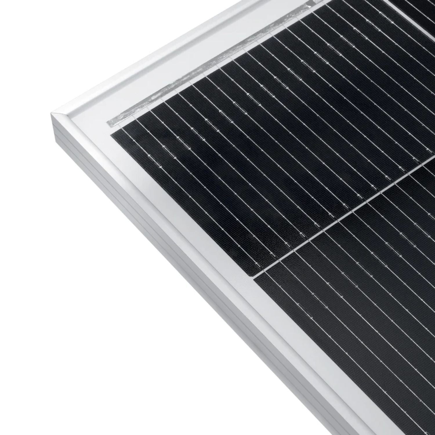 Rich Solar MEGA 200 Watt 12 Volt Monocrystalline Solar Panel Silver edge close up view