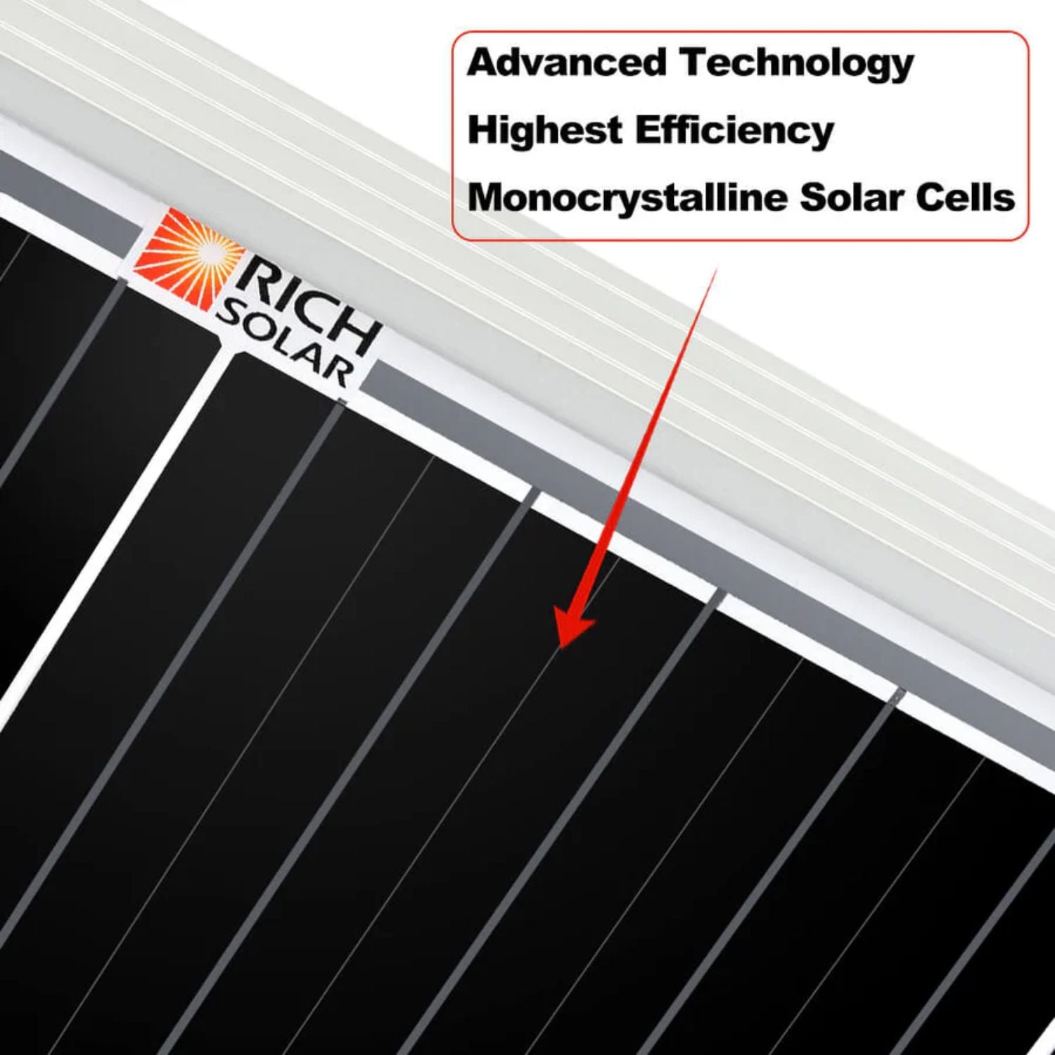 Rich Solar MEGA 200 Watt 12 Volt Monocrystalline Solar Panel Silver features
