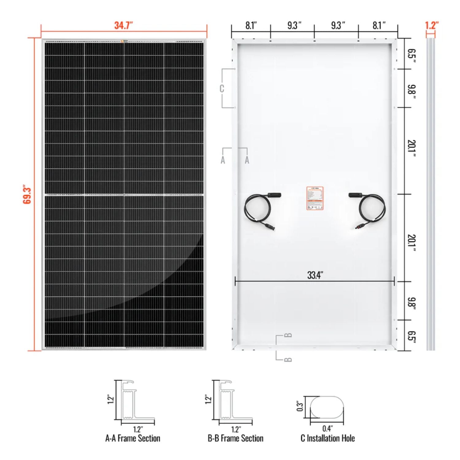 Rich Solar MEGA 335 PRO dimensions