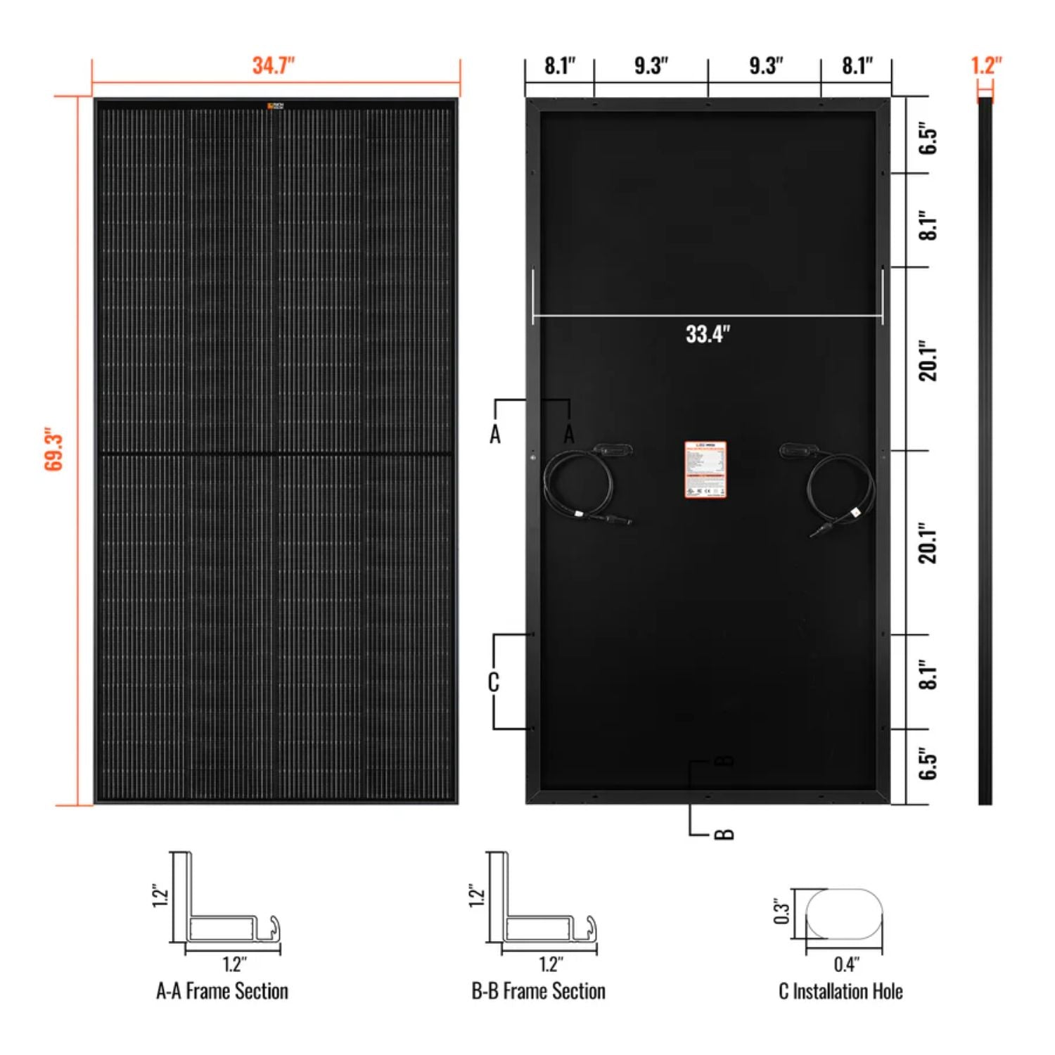 Rich Solar MEGA 335 Watt PRO ONYX Solar Panel dimension